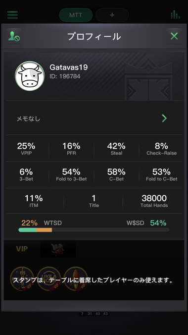 プレイヤー様のプロフィール画面