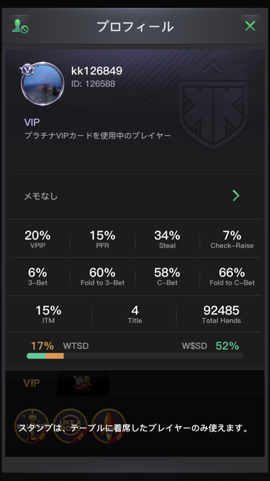 プレイヤー様のプロフィール画面