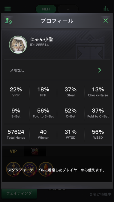 プレイヤー様のプロフィール画面
