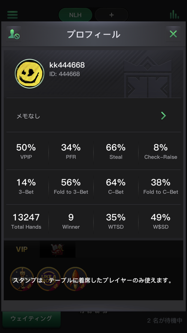 プレイヤー様のプロフィール画面