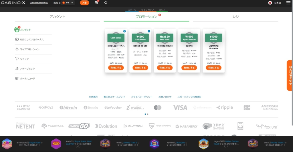 プロモーション情報画面