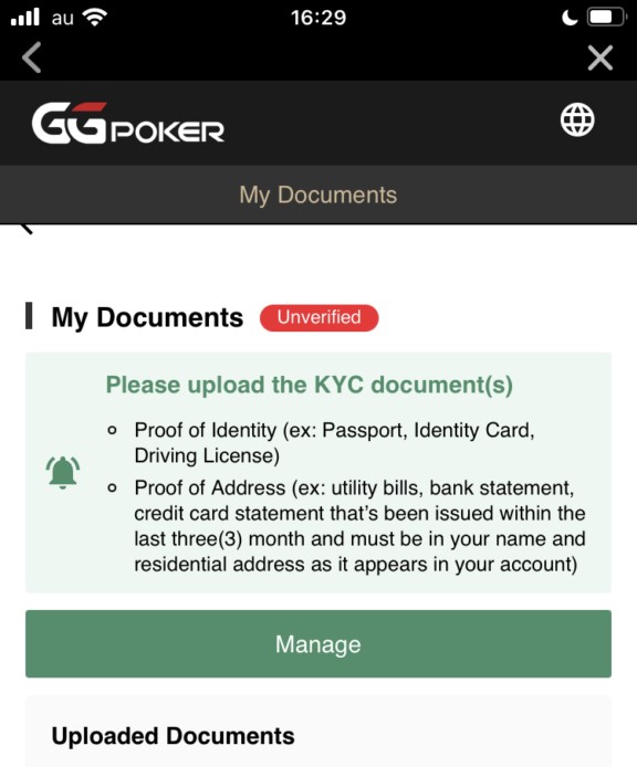 本人確認（KYC）の画面